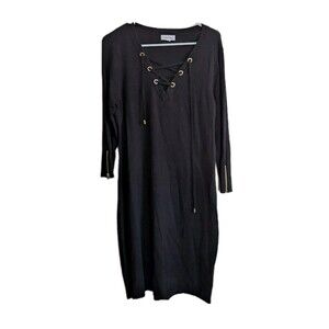 Calvin Klein Black Lace-Up Long Sleeve Sweater Dress Size S Casual Chic